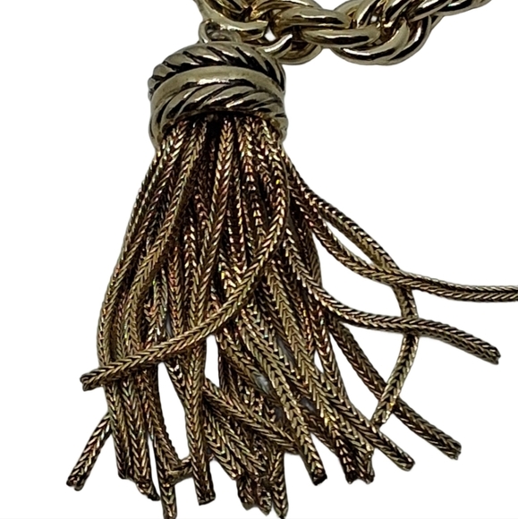 Vintage Chunky Gold Rope Chain Tassel Charm Bracelet - Picture 5 of 6